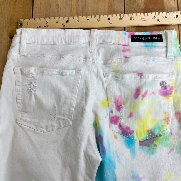 Rock & Republic White Jeans Ankle Tie‎ Dyed Pink Blue Green 12 - Picture 8 of 8